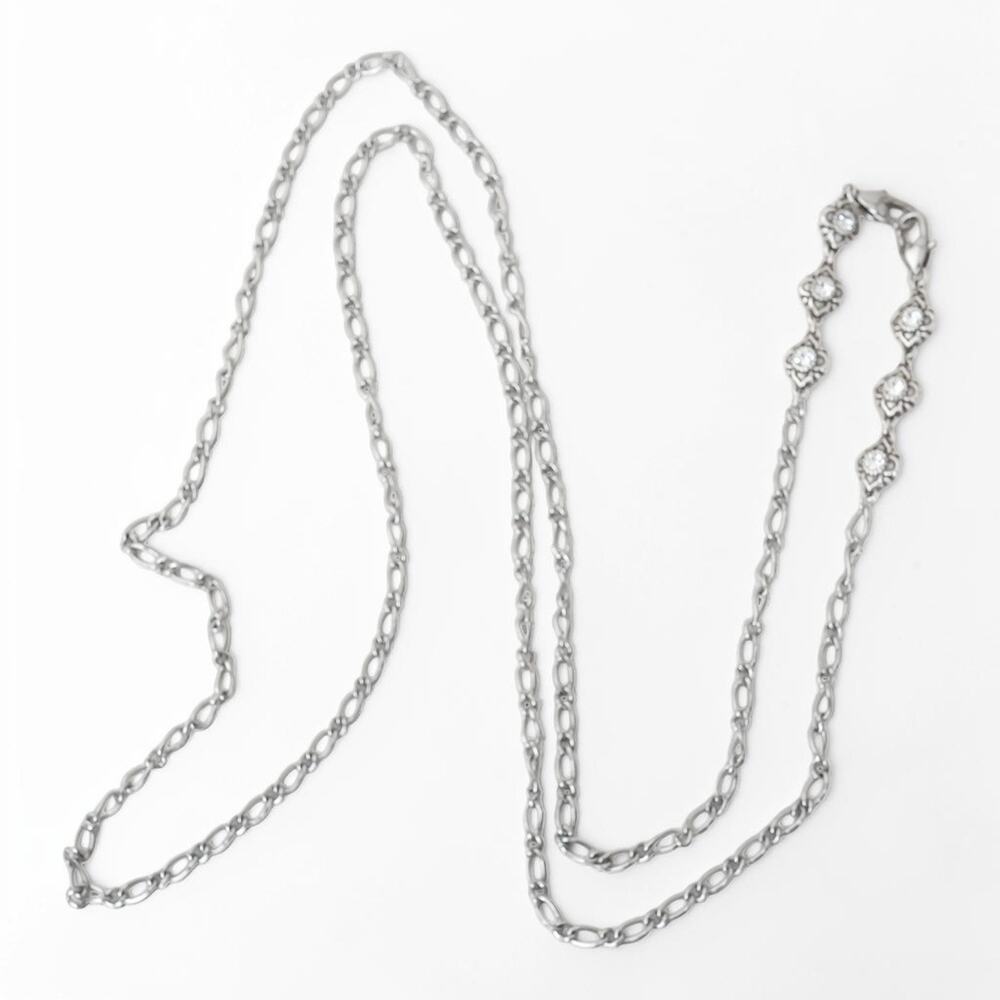 Brighton 48" Crystal Station Long Necklace Dual Lobster Silver